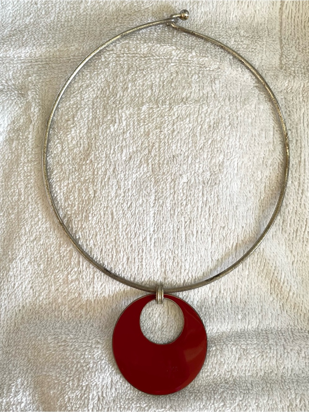LOFT Silver-Tone Collar Necklace with Red Disc Pendant